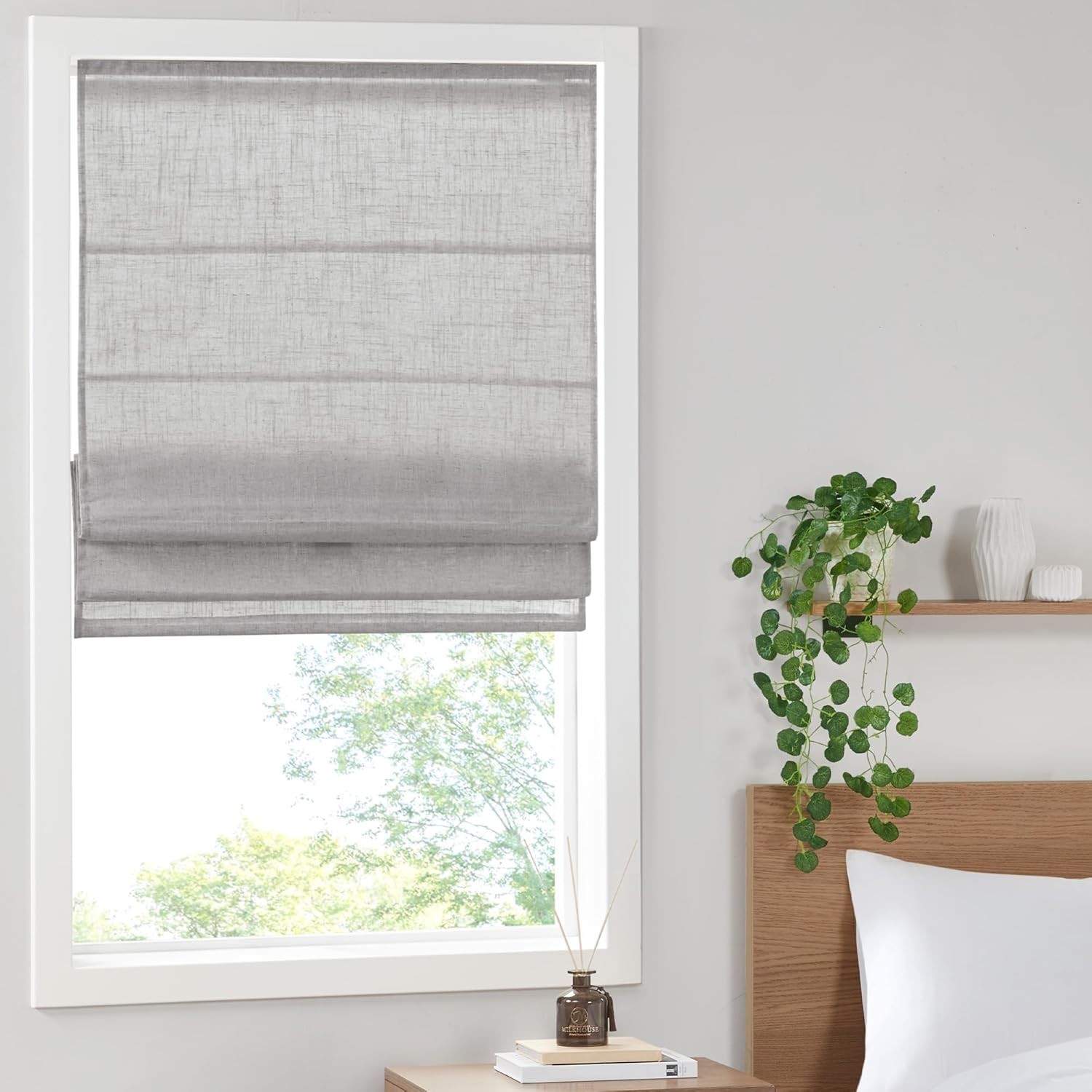 Madison Park Kyler Cordless Roman Shades Linen Blend Gray Fabric 34×64