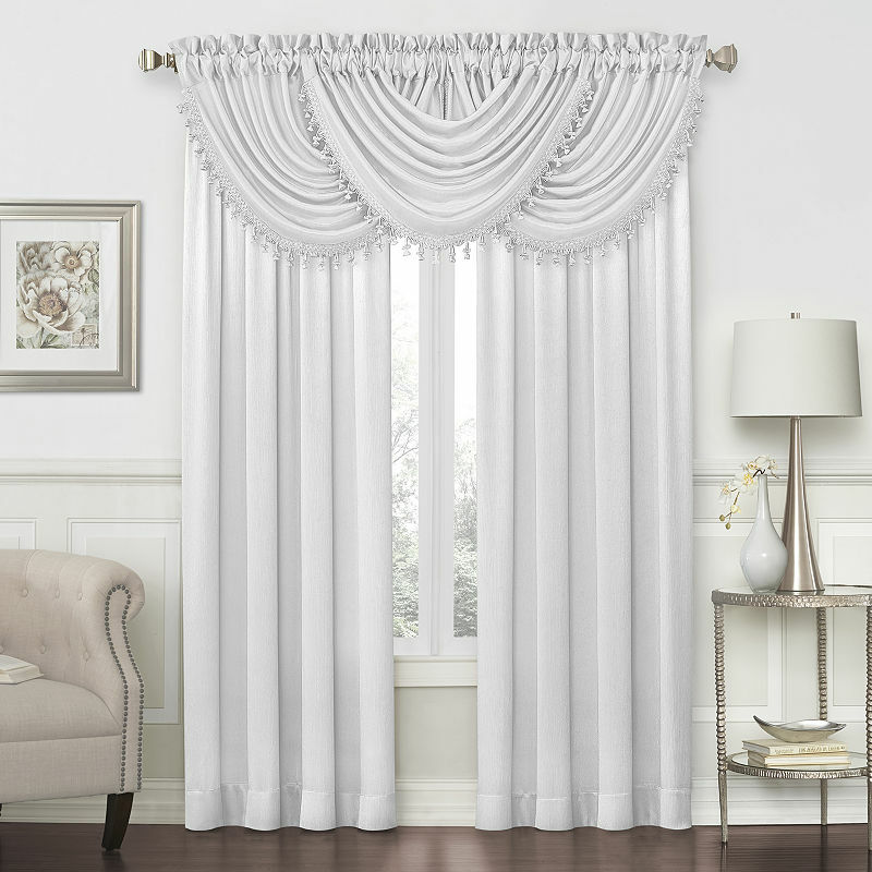 Royal Velvet Cool White Hilton Rod-Pocket Waterfall Valance, 58″x38″