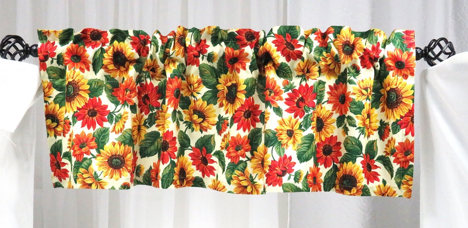 Sunflower Valance, Floral Valance Yellow Orange, Farmhouse Country Kitchen Fall