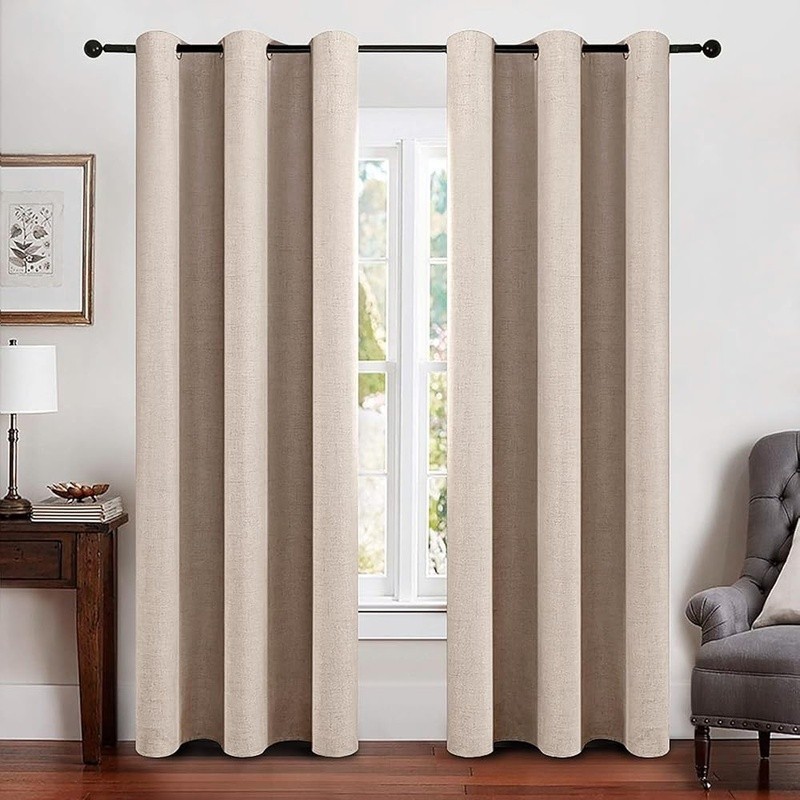 Blackout Curtains Thermal Insulated Faux Linen Room Darkening Grommet Panels New