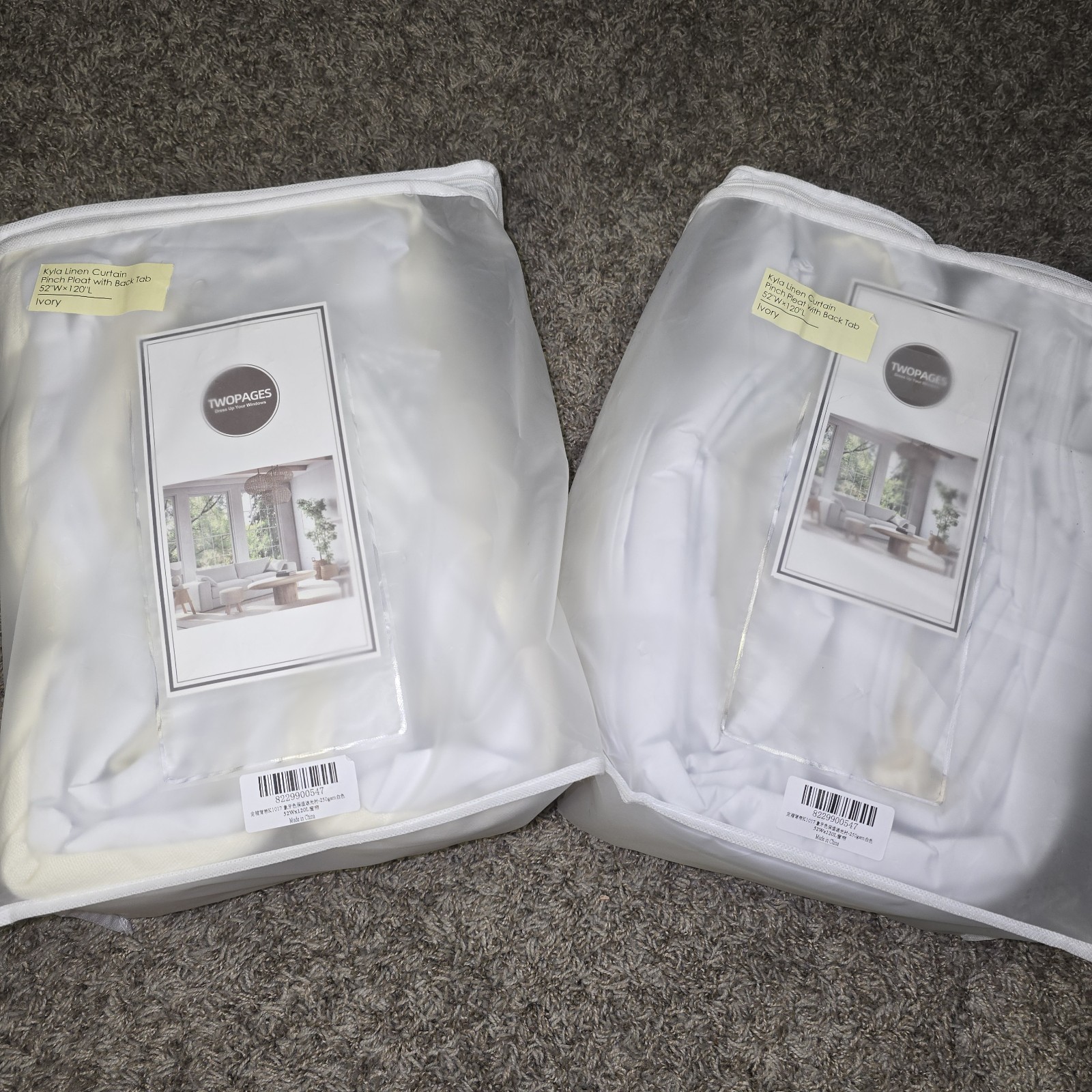 2x Two Pages Kyla Linen Curtain Set Pinch Pleated Ivory Lined 52”x120” W/Tabs
