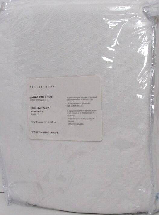Pottery Barn Broadway Light filtering Curtains Set/2, 50″ x 84″ White NWT