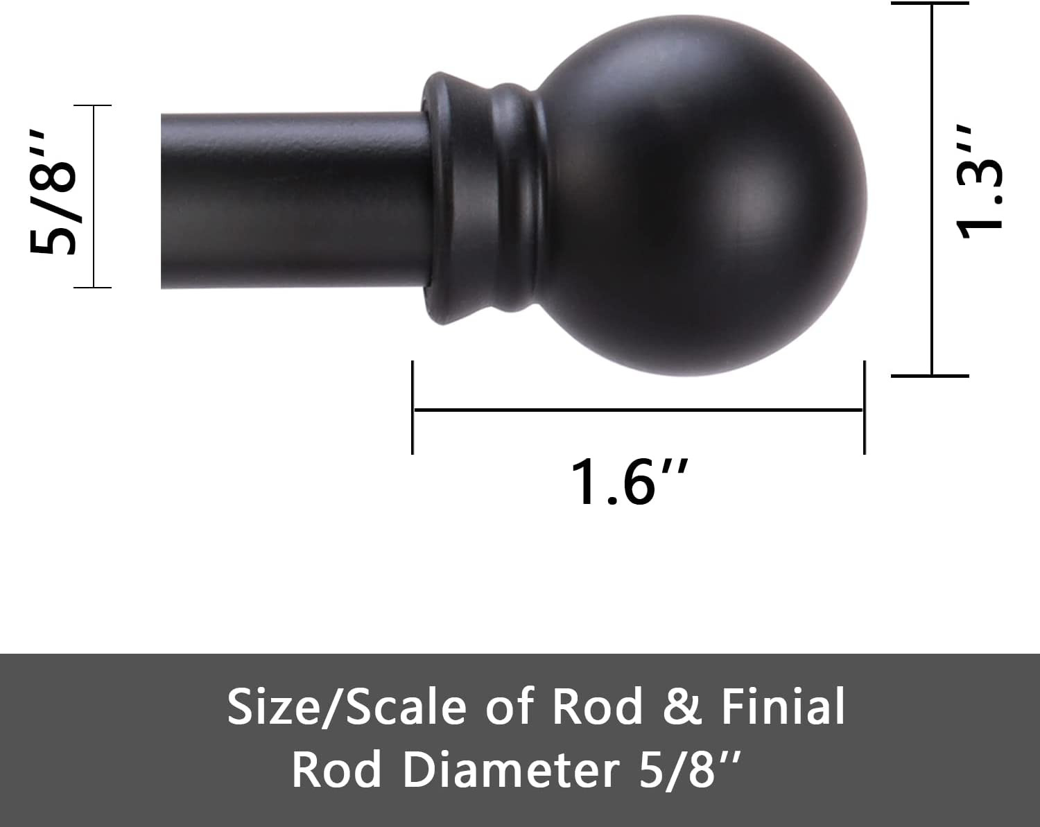Curtain Rods for Windows 32-62 Inch, 5/8 Inch Decorative Matte Black Splicing He
