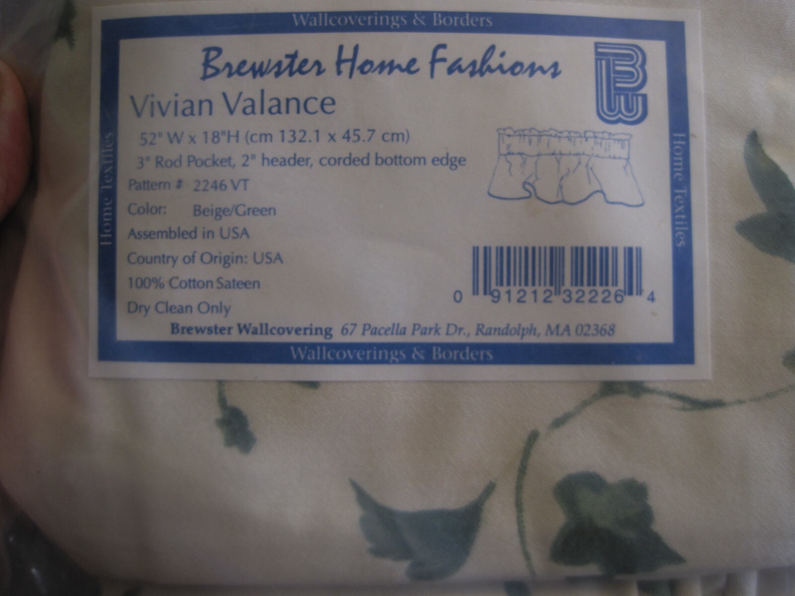 BREWSTER HOME FASHIONS VIVIAN IVY LEAF 52X18″ VALANCE LINED W/SCALLOP CORDED HEM