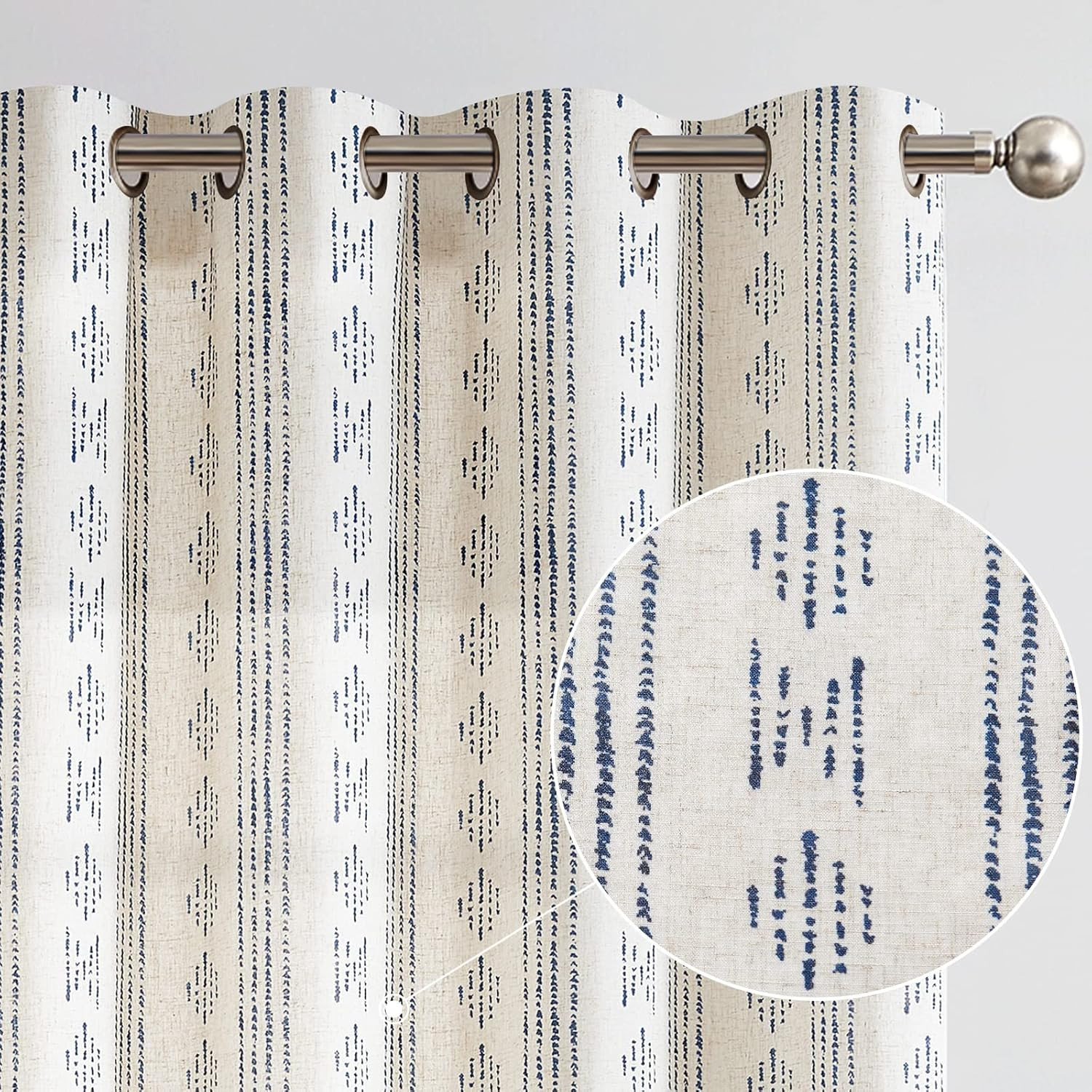 Boho Curtains Linen Blend Drapes for Living Room Blue Farmhouse 84 Inches Long G
