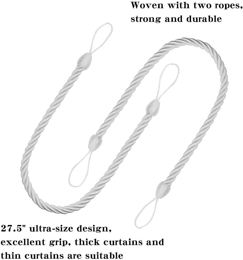 Stylish White Curtain Tiebacks with 2 Metal Screw Hooks – 2 Pack of Holdbacks