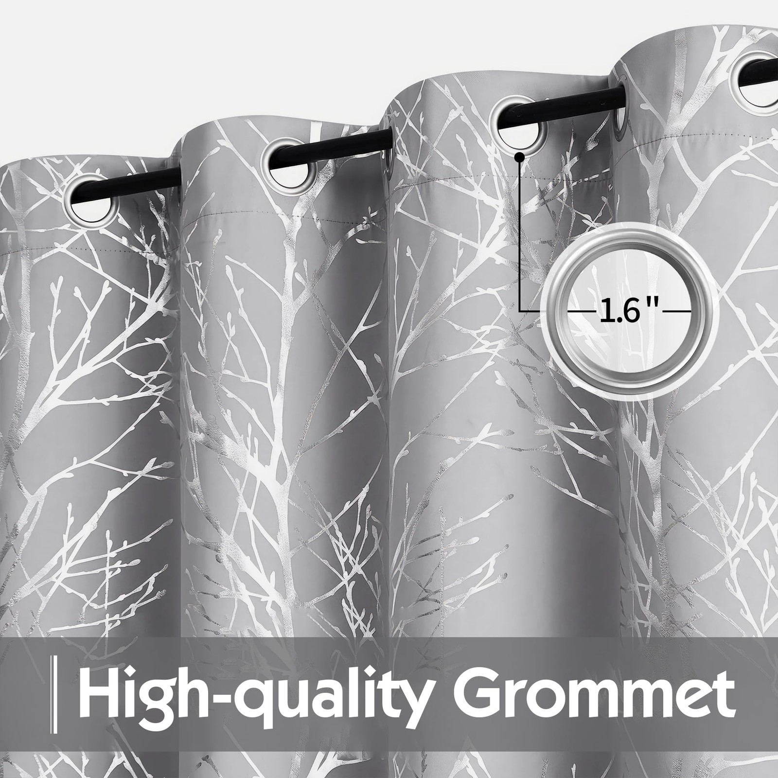 FMFUNCTEX Silver Tree Grey Blackout Curtains 63 inches for Bedroom Living Room M
