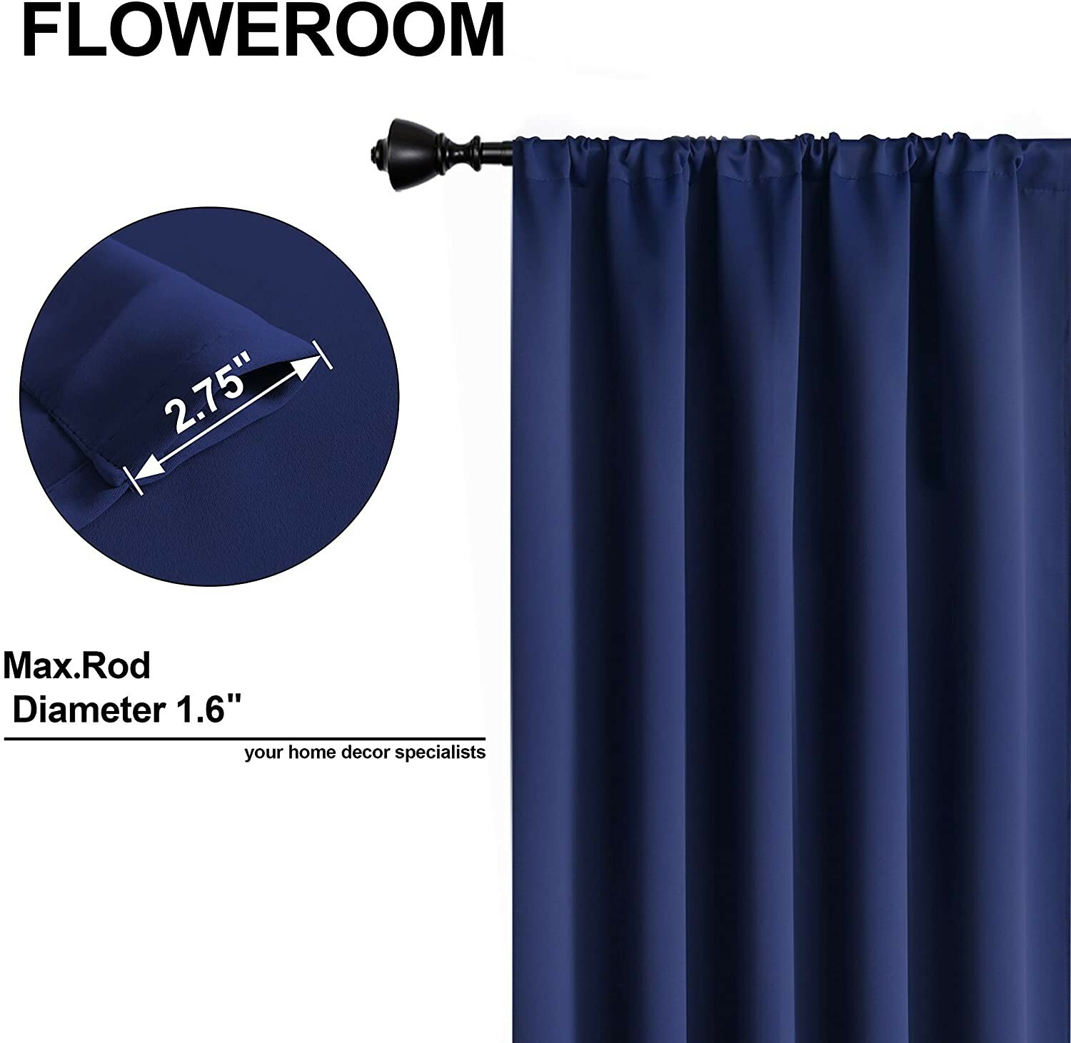Window Curtain Panels for Living Room, Navy, 52 x 45 inch, 2 Panels