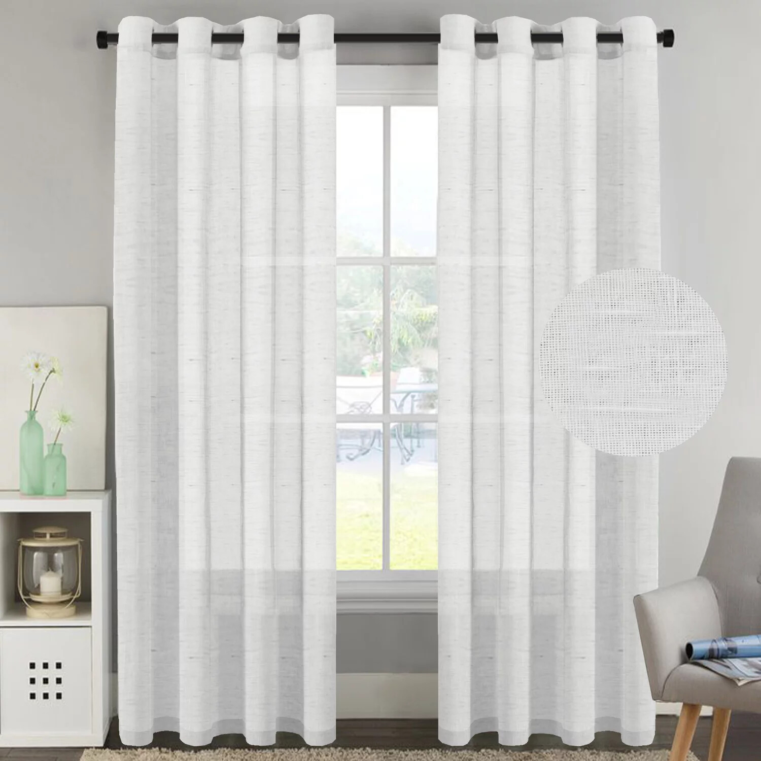 H.VERSAILTEX ELEGANT NATURAL LINEN SHEER CURTAINS GROMMET,VARIOUS SIZES & COLORS