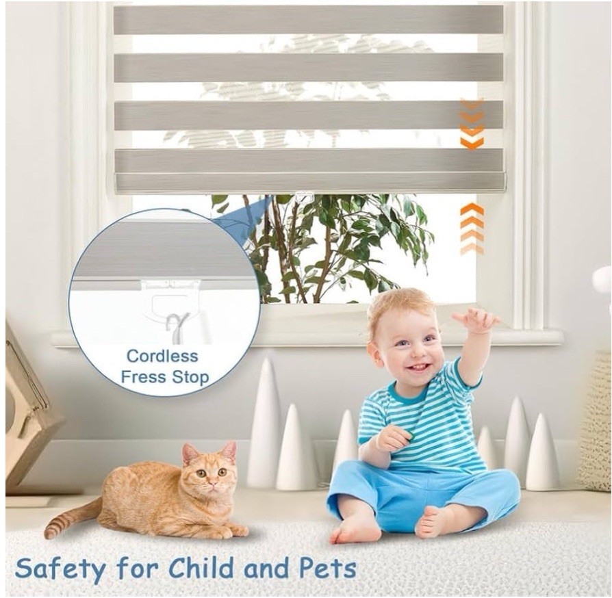 Zebra Dual Layer Light Filtering Roller Shades Package of Two Blinds White