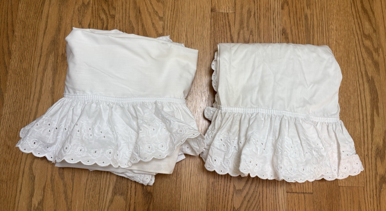 Set of 2 White Eyelet Lace Ruffle Curtain Drape Panels 42″ W x45″L Shabby Chic