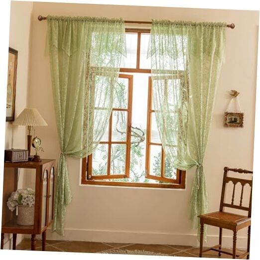 Sage Lace Sheer Curtains with Valance 84 Inches 60″W x 84″L (Pack of 2) Green