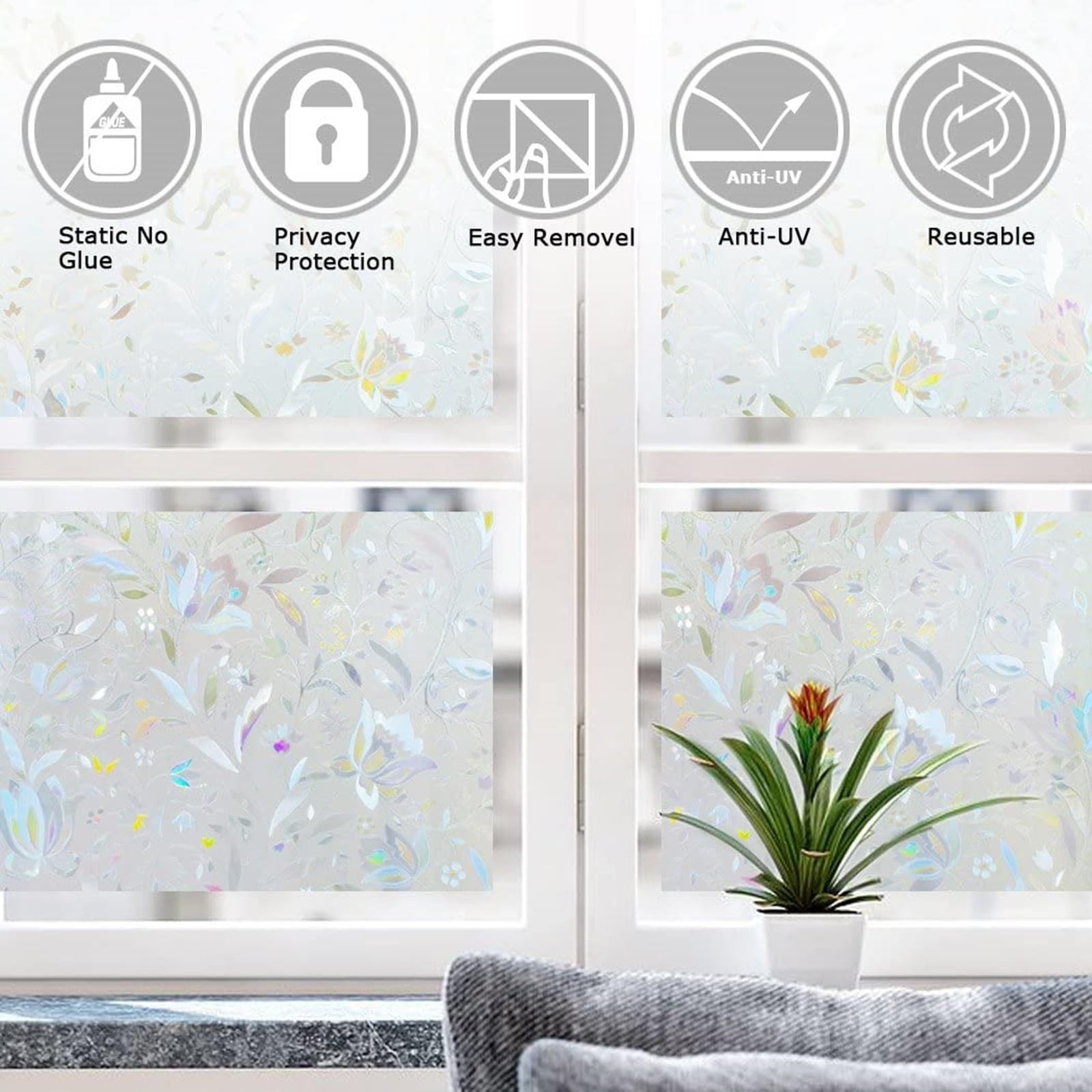 LEMON CLOUD Window Film, Decorative Window Privacy Film, 3D Stained Glass Win…