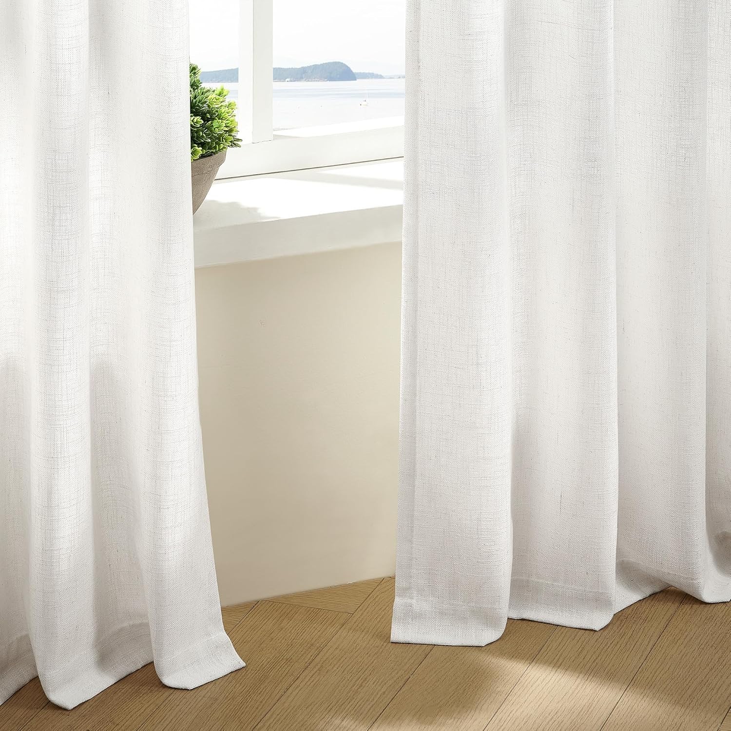 Pinch Pleated Beige White Sheer Curtains 84 Inches Long, 2 Panels Set