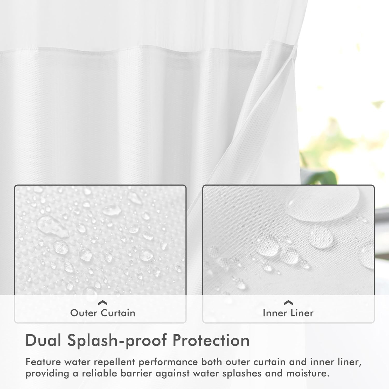 No Hook Shower Curtain with Snap-in Liner Less Time On/Off, Embossed Waffle-Look
