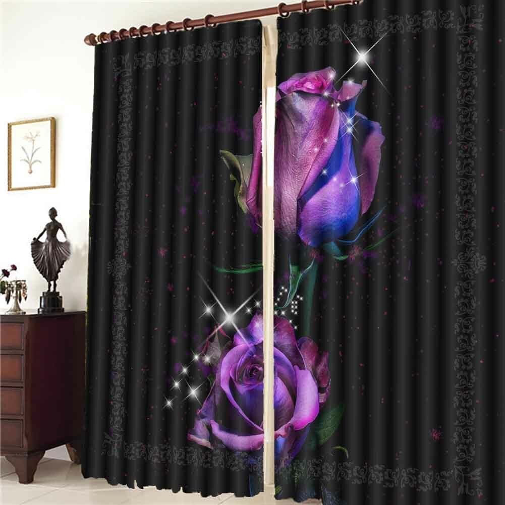 Purple Sparkly Rose 3D Blockout Photo Print Curtain Fabric Curtains Window