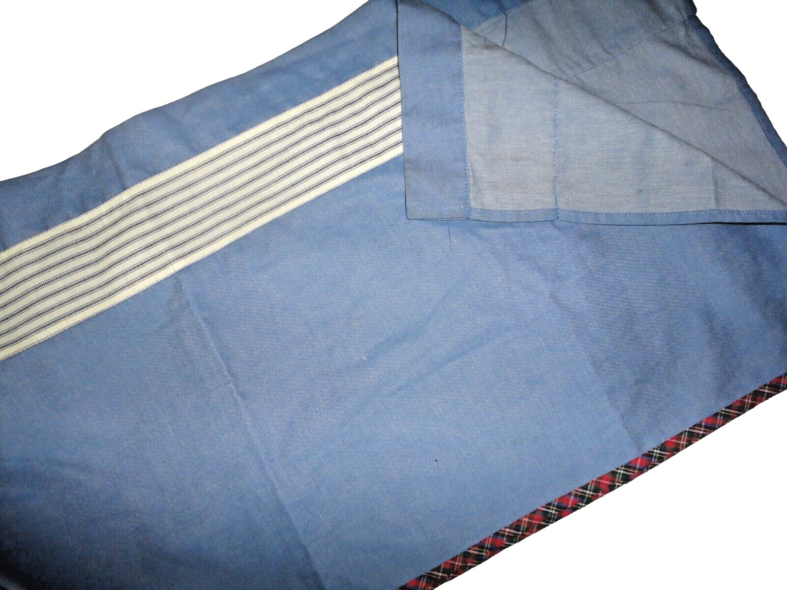 NOJO KIDS BLUE TICKING STRIPES RED TARTAN (1) TAILORED VALANCE 17 X 79