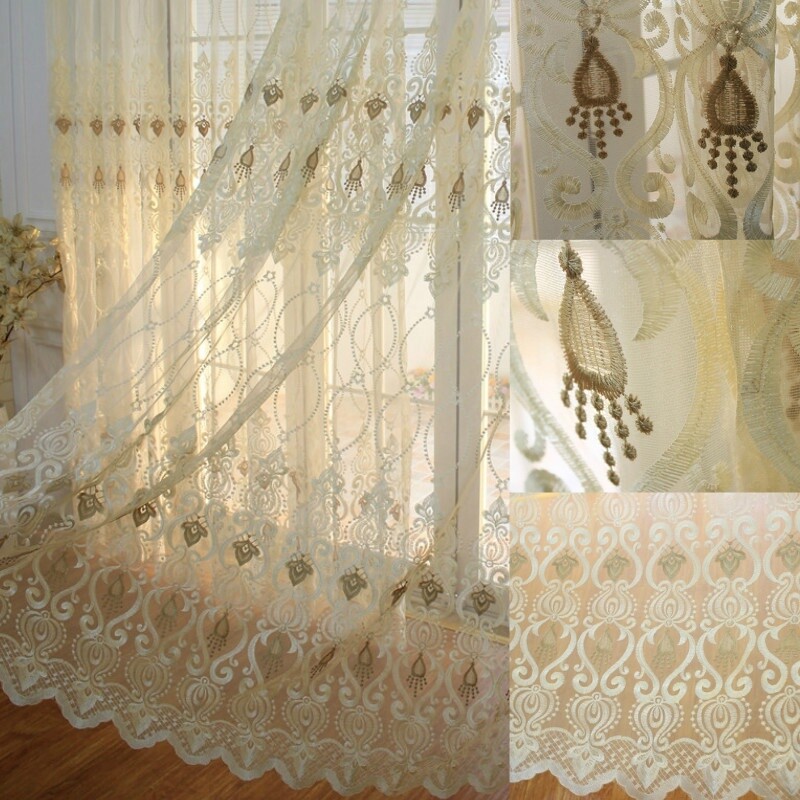 European Embroidered Curtains Net Fabric Tulle Window Drape Pelmets Sheer Screen