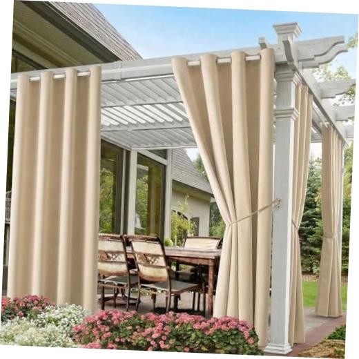 Waterproof Outdoor Curtain W52 x L84 – Grommet 52″W x 84″L (Pack of 2) Beige