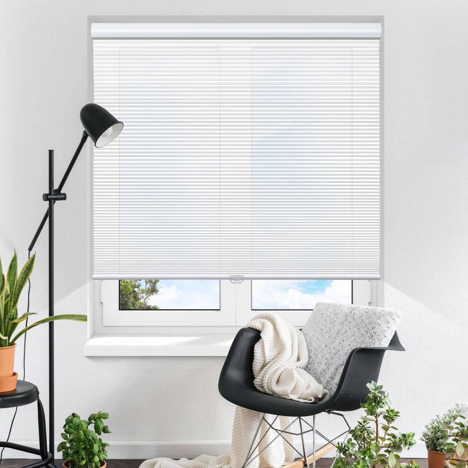 Cordless Light Filtering Cellular Shade, 33″ Wide x 38″ Long, White(Light Fil…