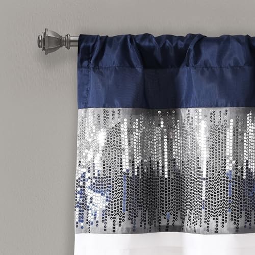 Night Sky Sequins Curtain Single, 52″W x 18″L (Pack of 1) Navy & White Valance