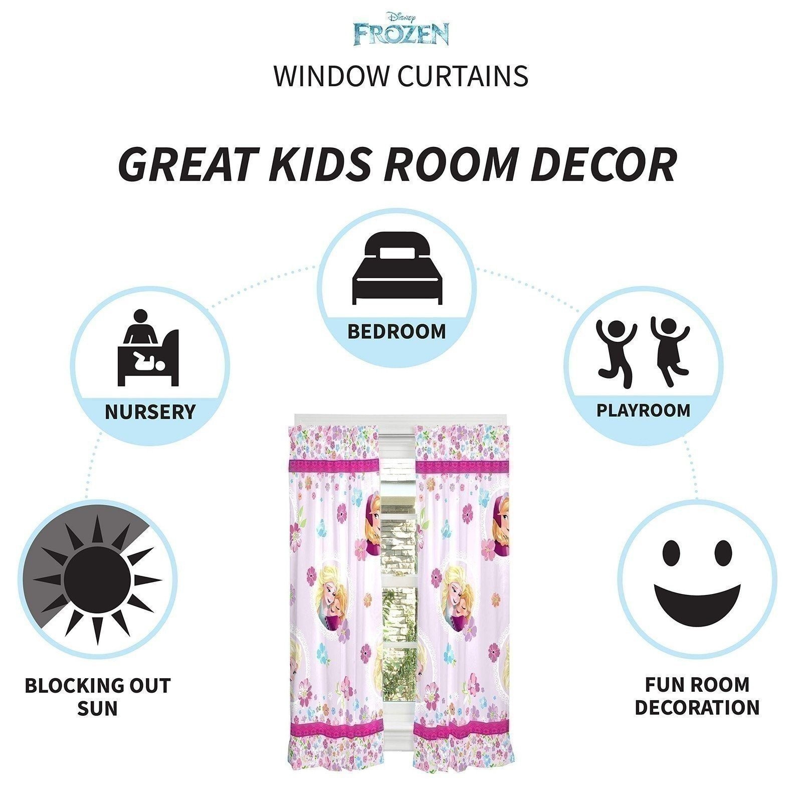Disney Frozen Kids Window Panel Drapes Set, 82 in x 63 in.