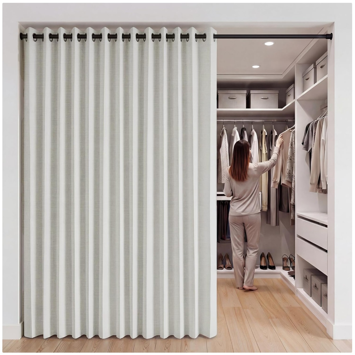 Modern Accordion Style Blackout Curtain, Beige, W100″ x L84″