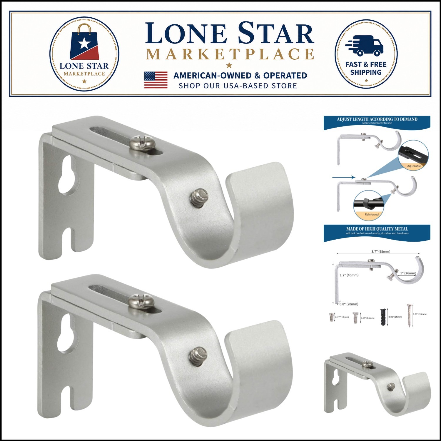 Elegant Silver Adjustable Curtain Rod Holders – Perfect for Any Room, Set of 2