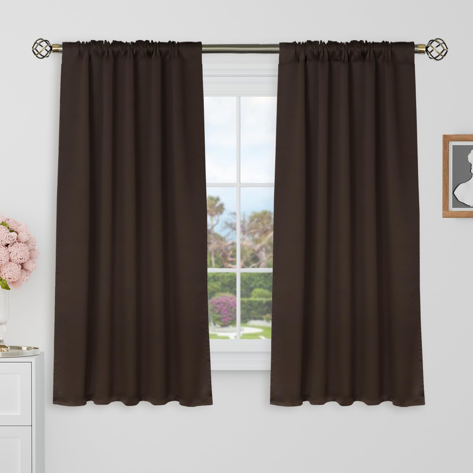 Blackout Curtains 48 Inches Long for Windows – 38″W x 48″L (Pack of 2) Brown