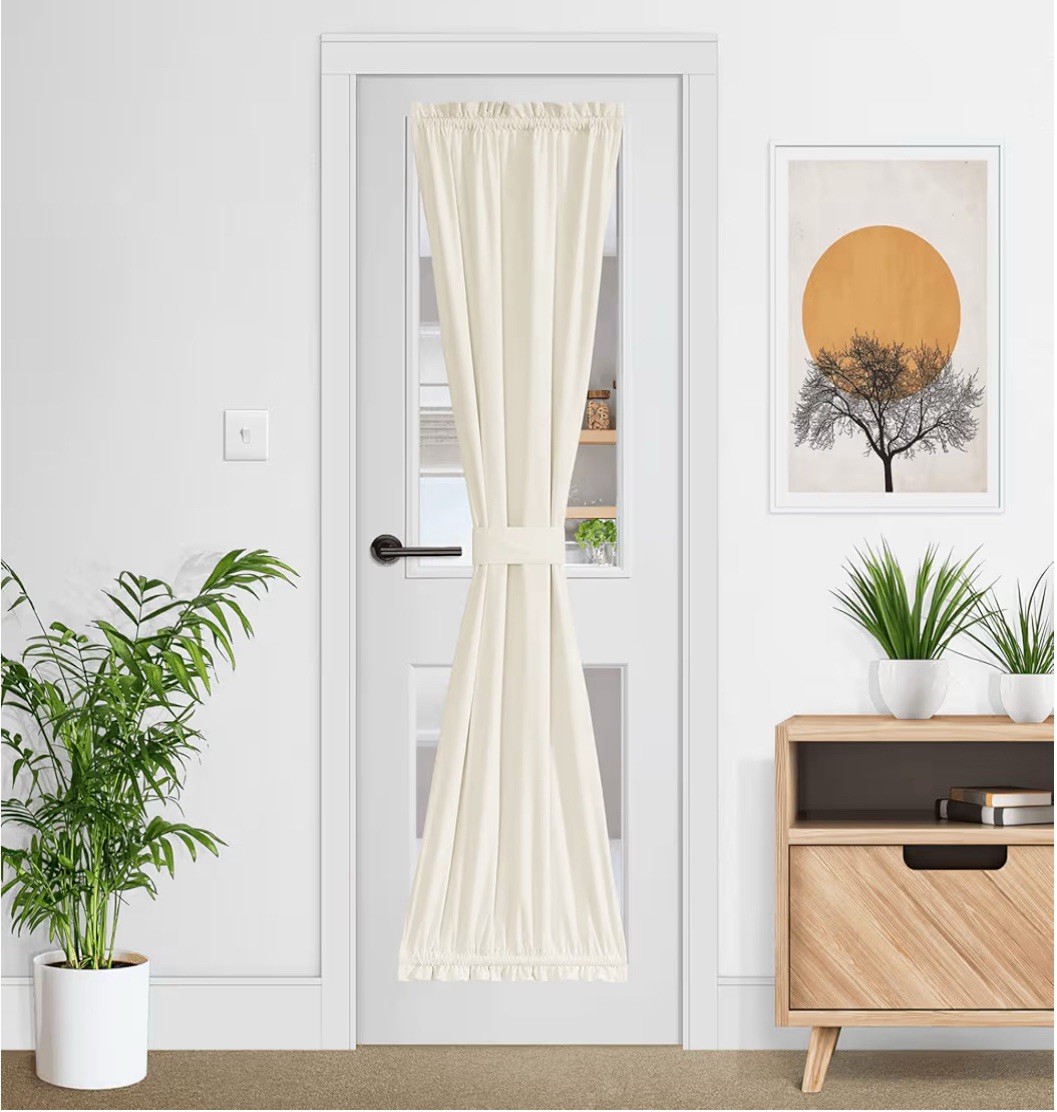 Velvetivory White Velvet Door Curtain 26″W x 72″L Adjustable Tie-Back Rod Pocket