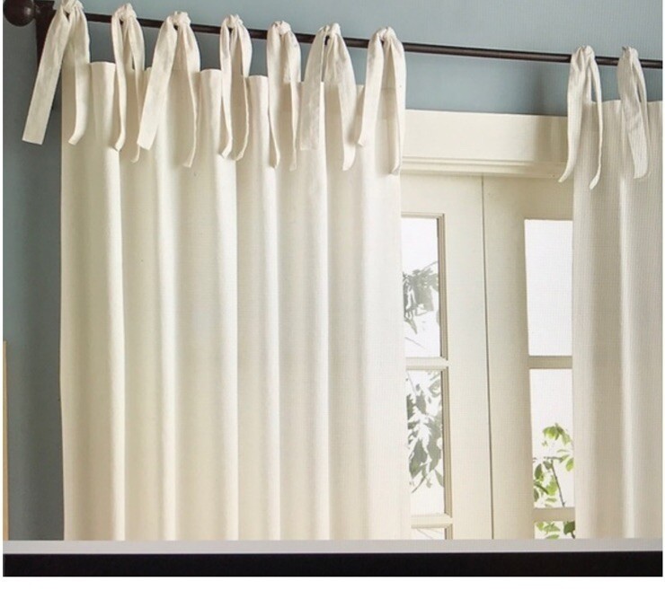 Pottery Barn Textured Cotton Curtain Drape 48×88 White 19″ Tie-Tops, Two Panels
