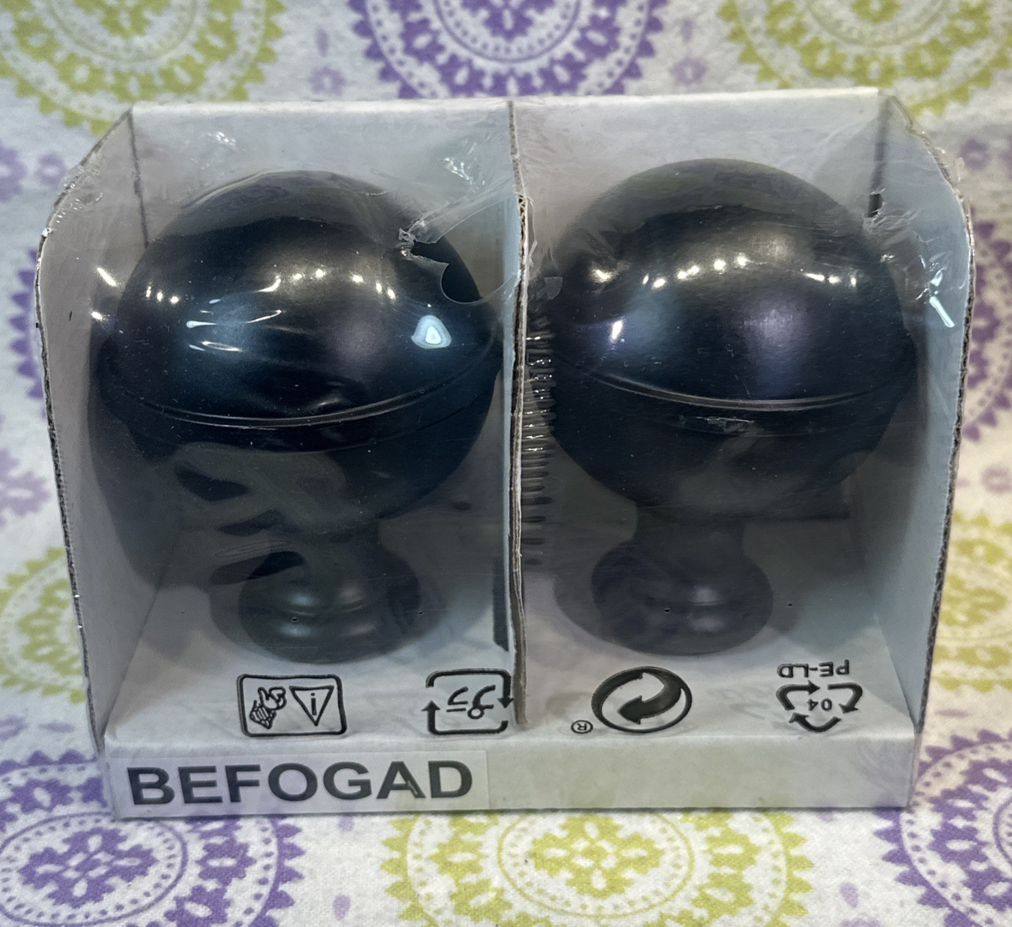 Ikea BEFOGAD 1 Pair Black Spherical Finials for Curtain Rods 102.801.23 New Open