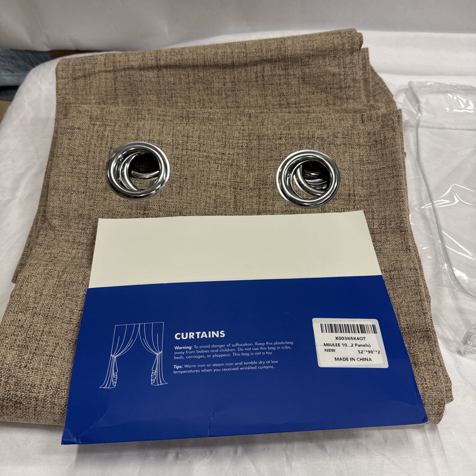 Miulee Linen Blackout Curtains for Bedroom 90″ L X 52″ Back Tab/Rod Pocket Beige