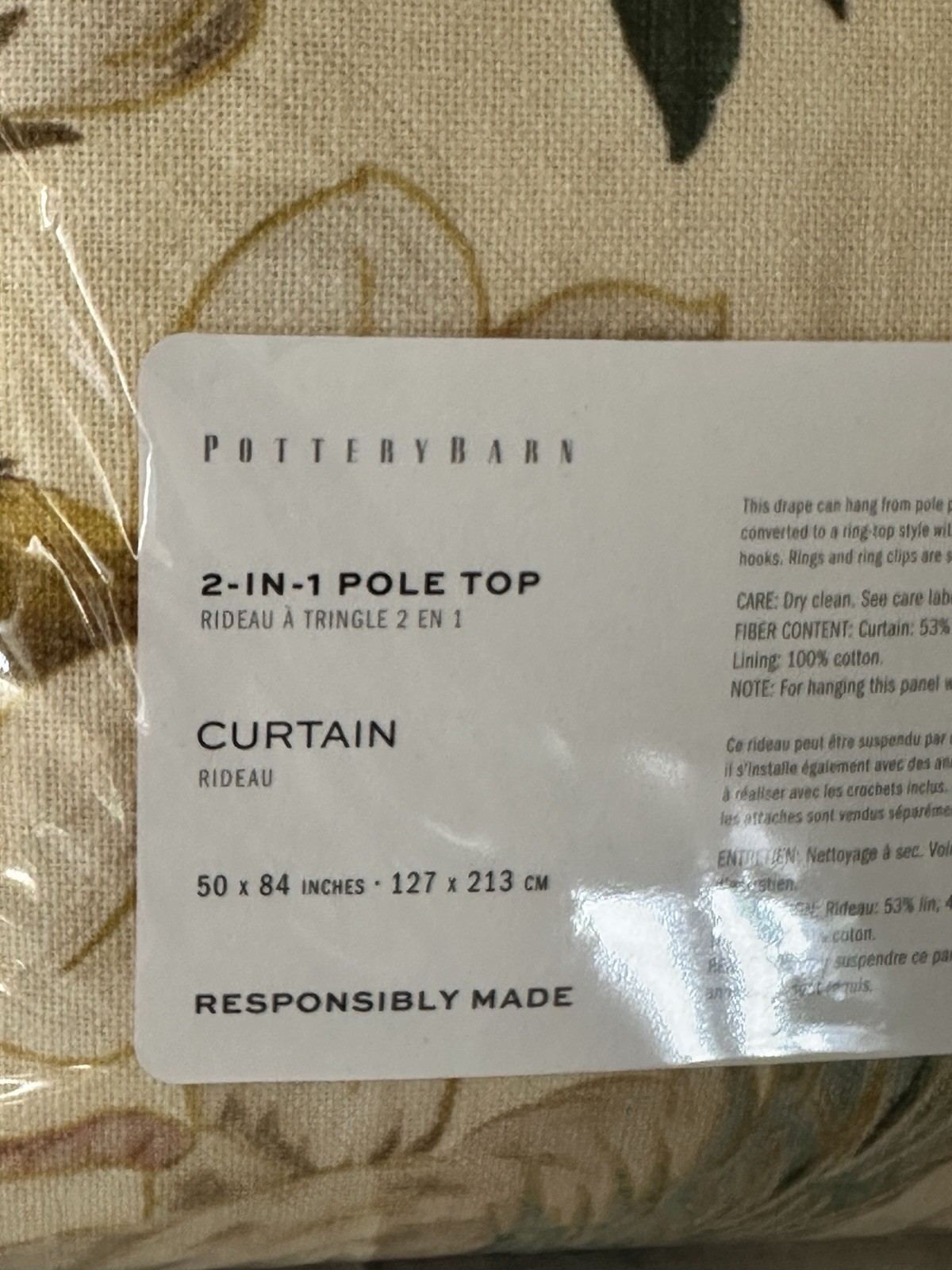 Pottery Barn Nola Set Of 2 Curtain Panels 50″ x 84″ IVORY Light Filtering NEW