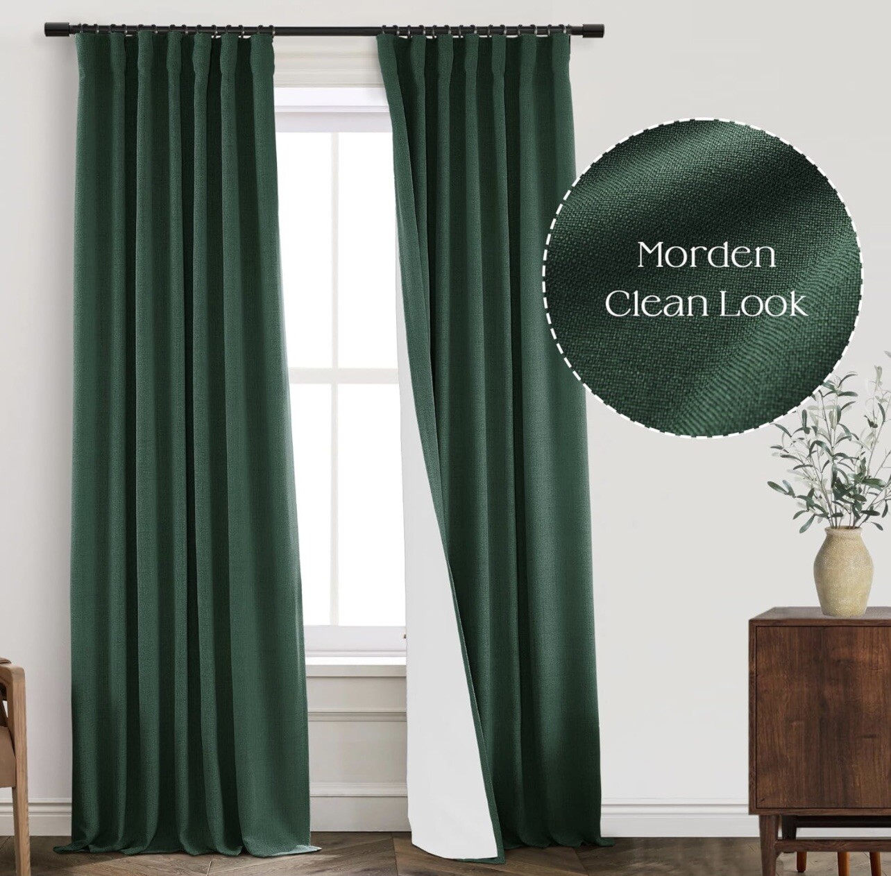 Curtains for bedroom black out Forest Green
