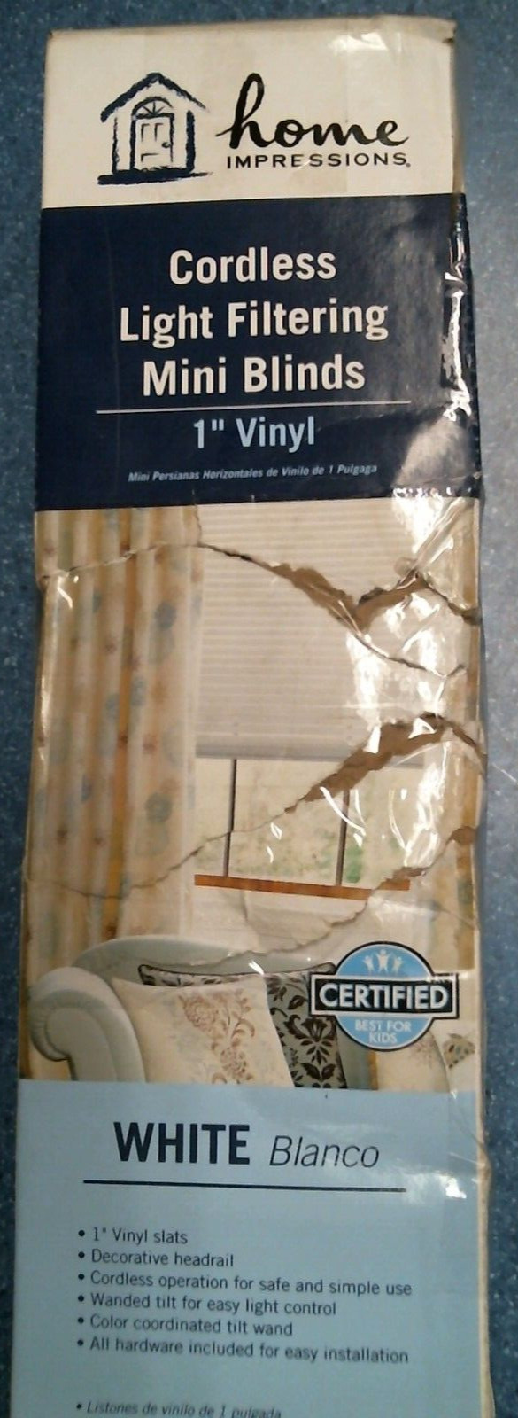 Home Impressions CORDLESS Light Filtering Mini Blinds WHITE 27″ X 64″ (60660)FS