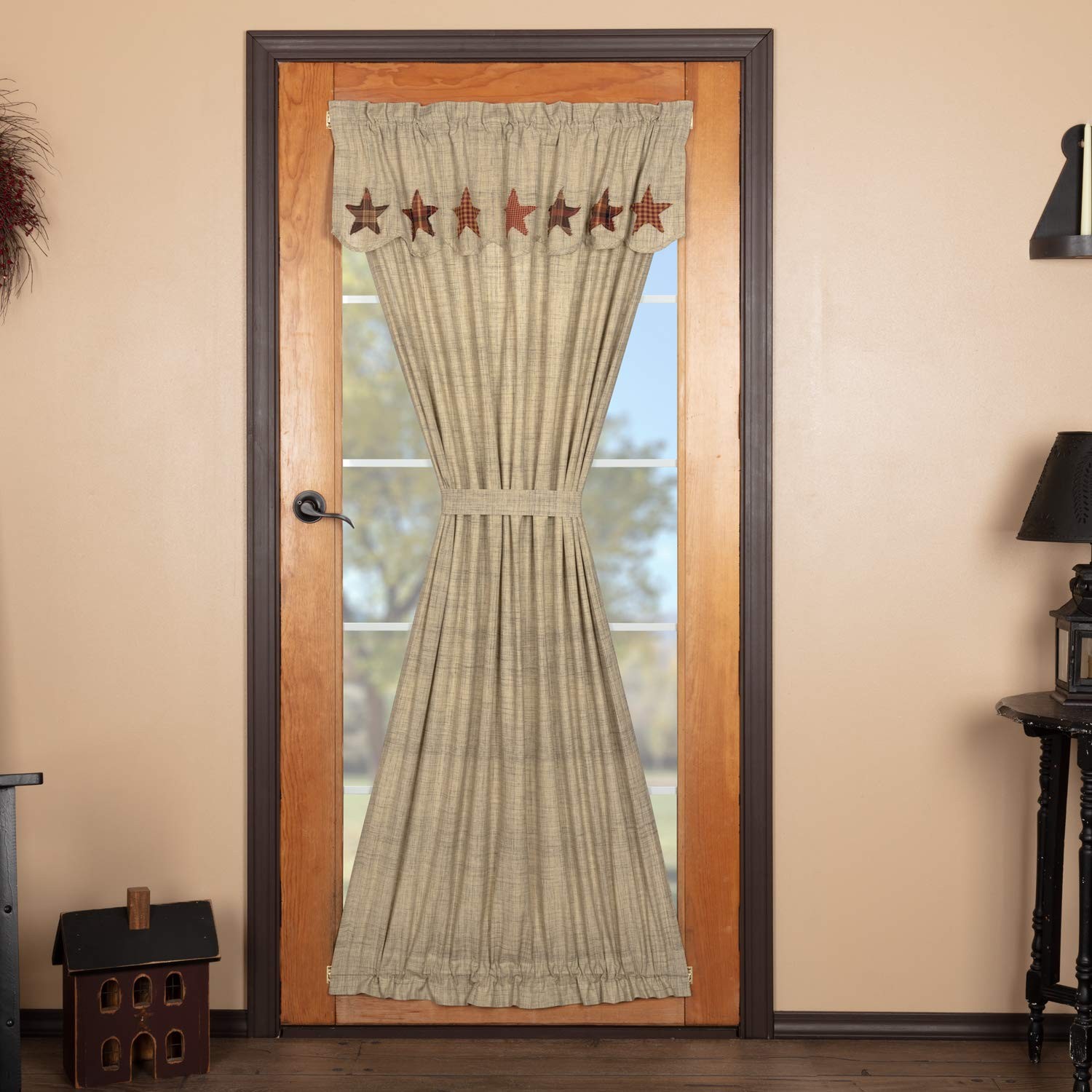 VHC Brands Abilene Star Door Panel with Attached Valance 72×40 Country Curtains,