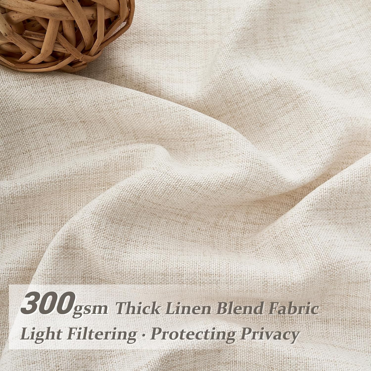 120″ Ivory Beige Linen Sheer Curtains – 2 Panels for Large Windows