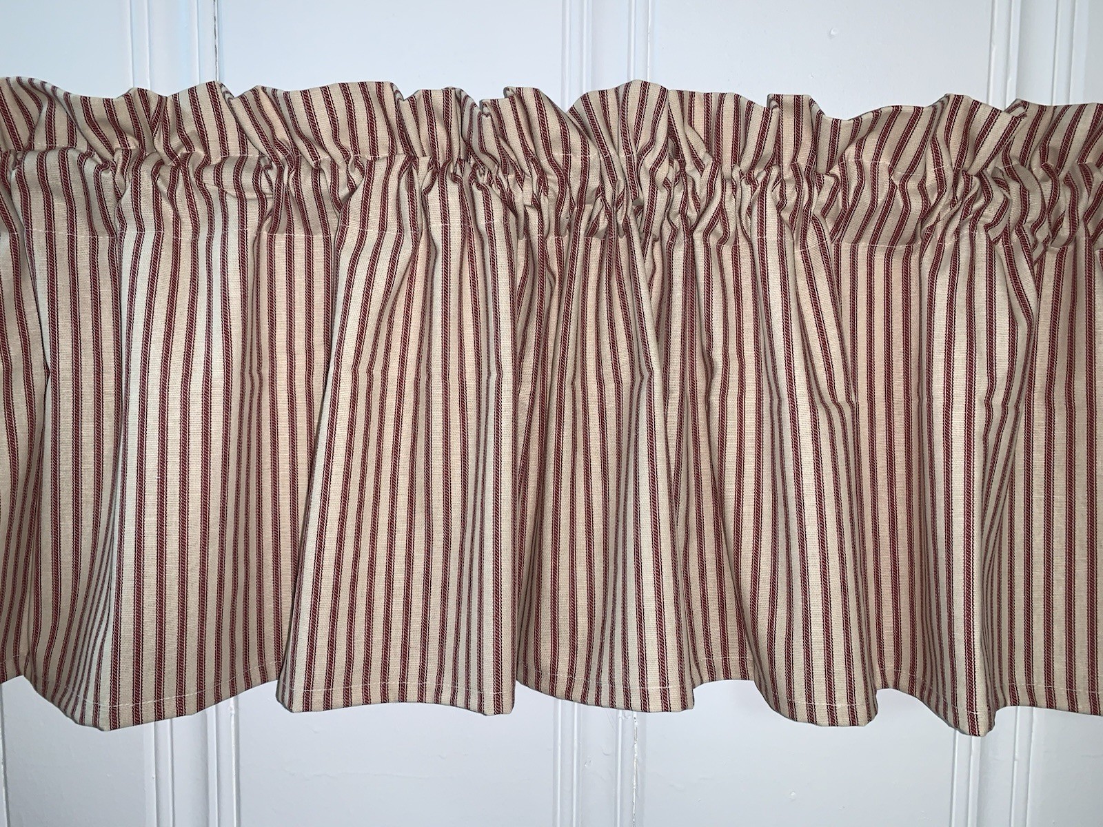 Custom Red Stripe Ticking Valance Curtain Handmade Country Farmhouse Curtains