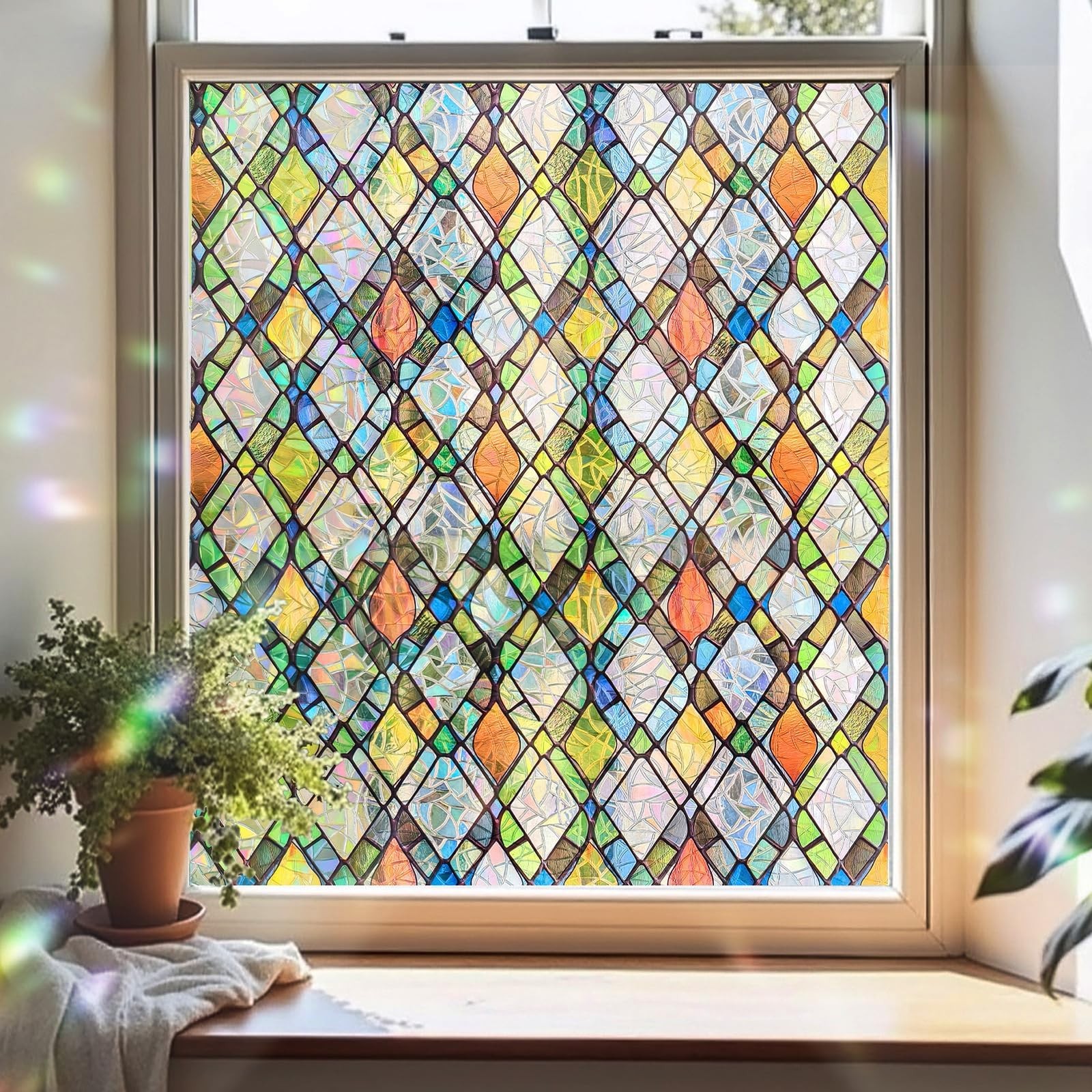 ADD.HERES Window Privacy Film, Stained Glass Decorative Static Cling, Removab…