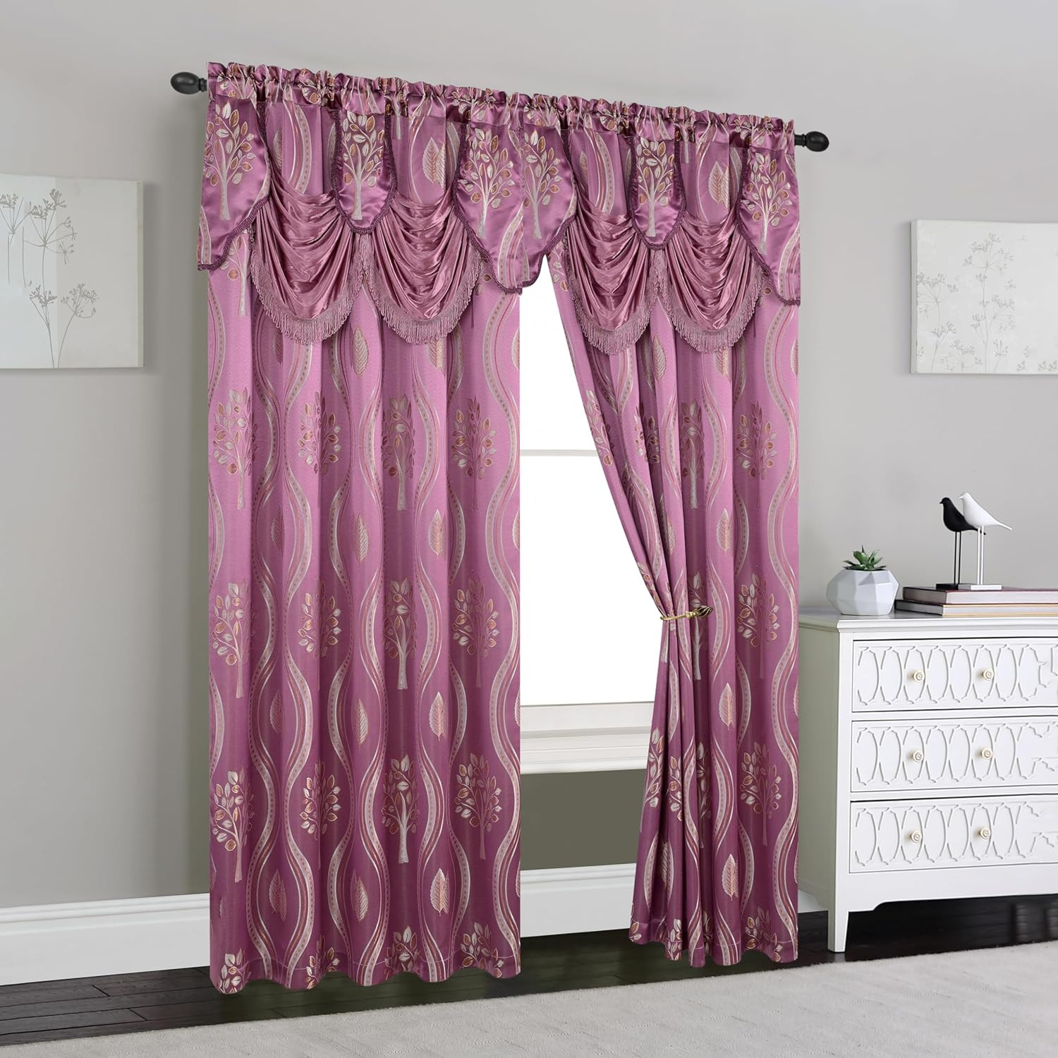 Juego de cortinas con efecto jacquard Aurora y cenefa 137 x 213 cm color lila