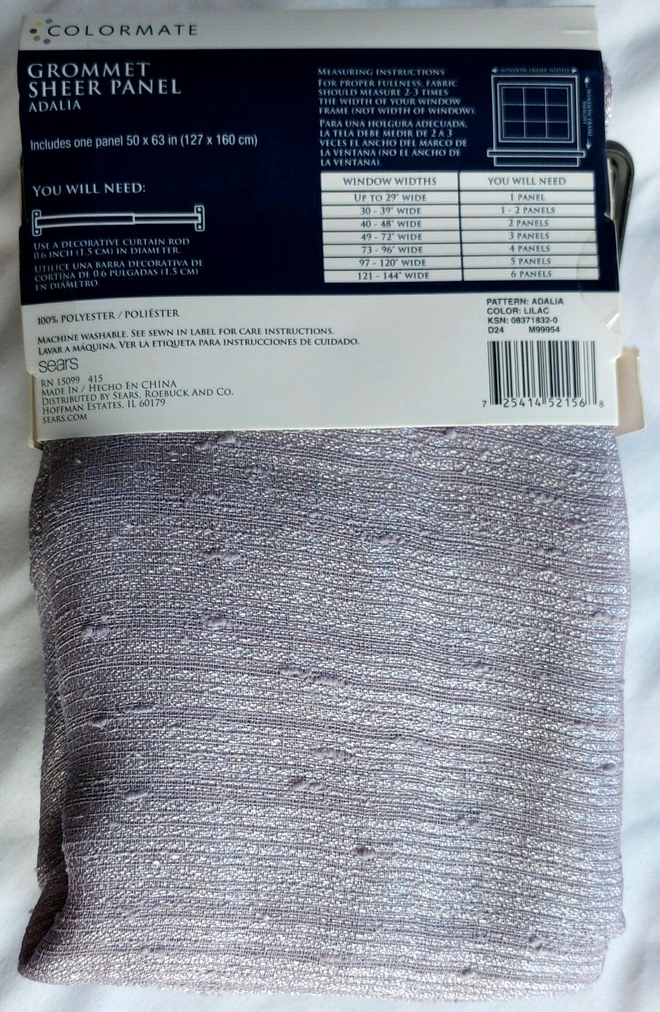 Colormate Adalia Sheer Grommet Panel 50″x63″ / 50″x84″, Lilac /Glacier Blue