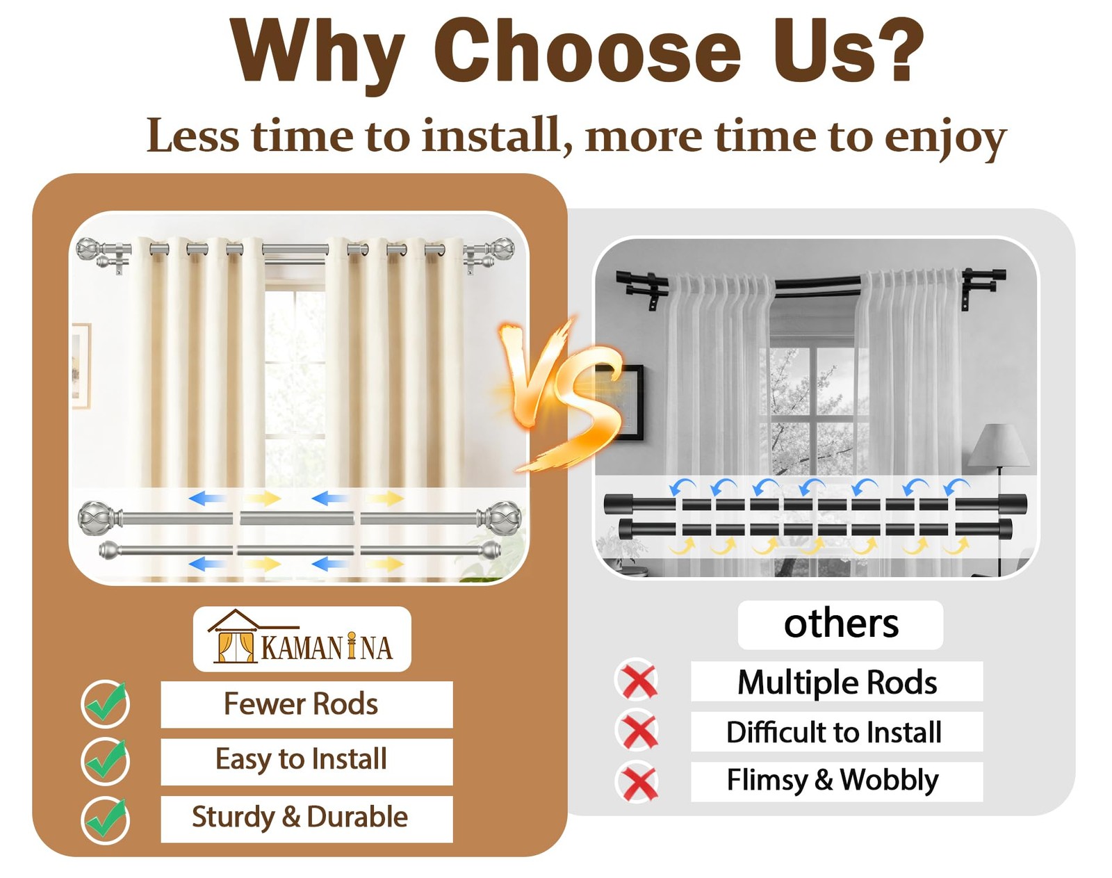 KAMANINA 1 Inch Double Curtain Rods for Windows 72 to 72-144″, Antique Silver