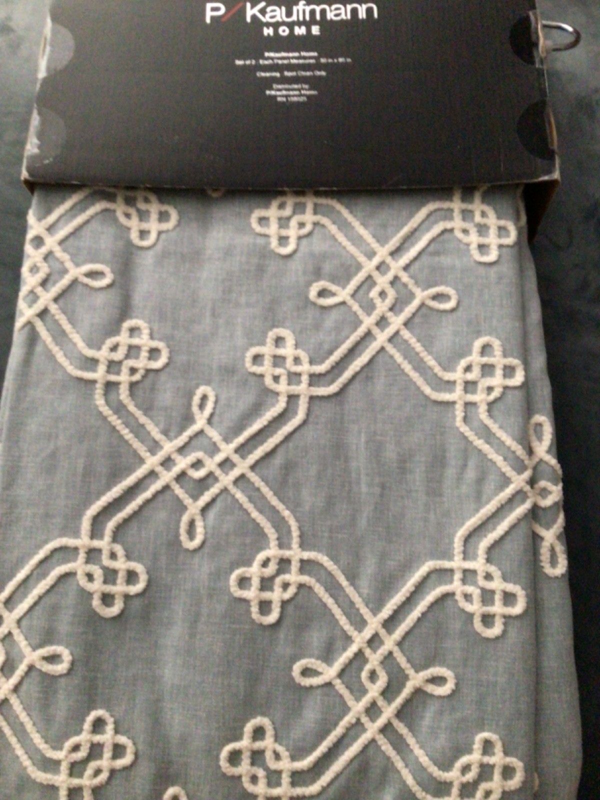 P/KAUFMAN window Curtain Panels 50 x 96 Dynasty Embroidered Chambray Geometric