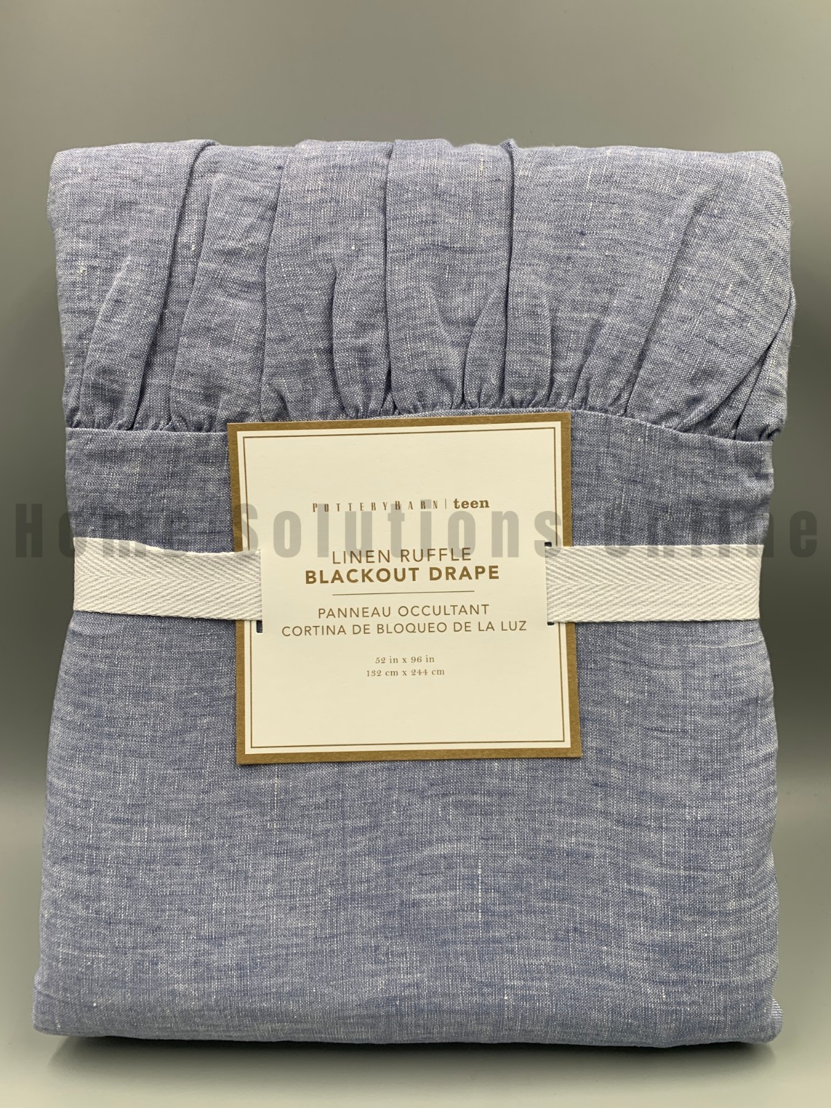 Pottery Barn Teen Belgian Linen Ruffle Blackout Curtain Blue 96″ #B4023