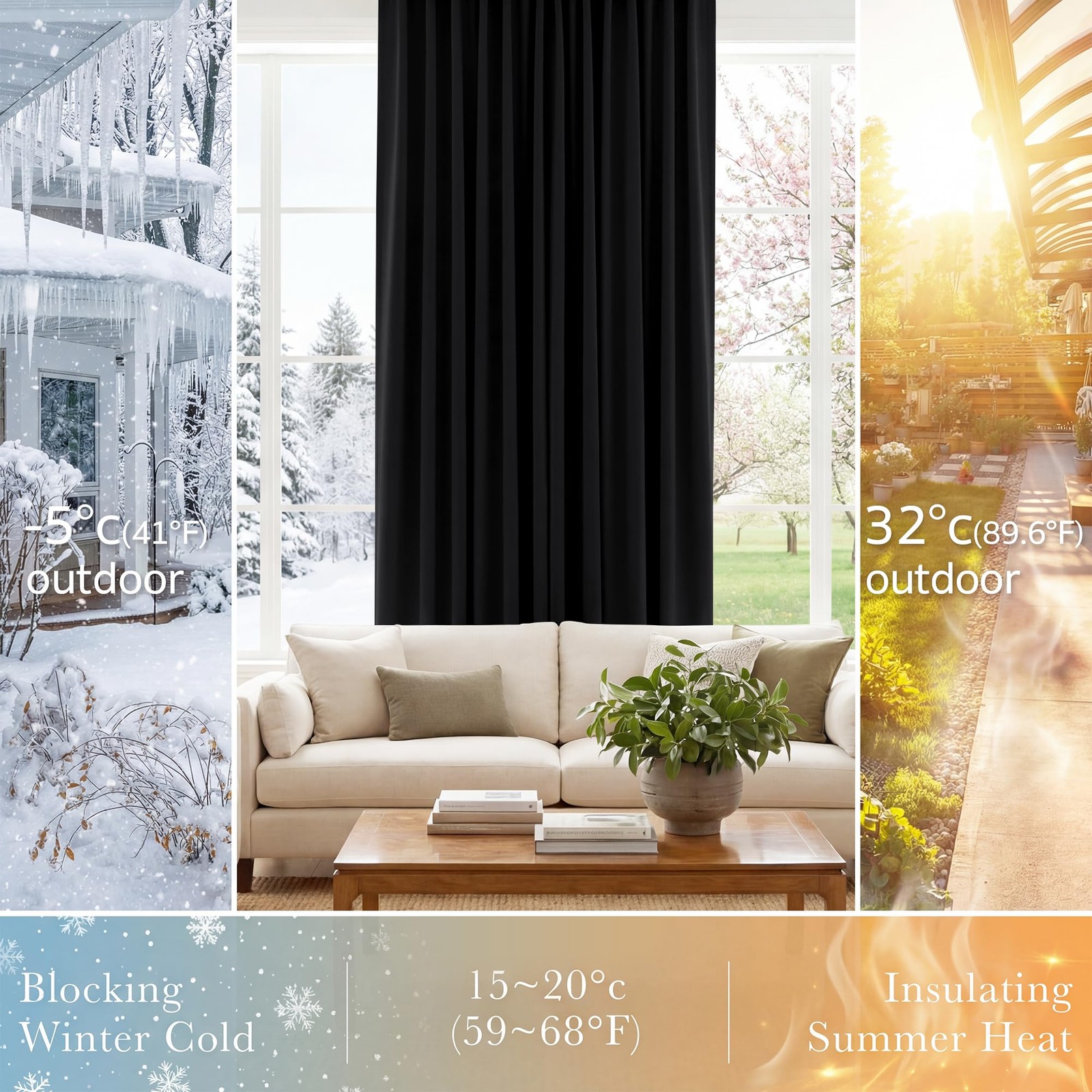 Window Blackout Curtains Nursery Drapery Back Tab Rod Pocket Thermal Insulated S
