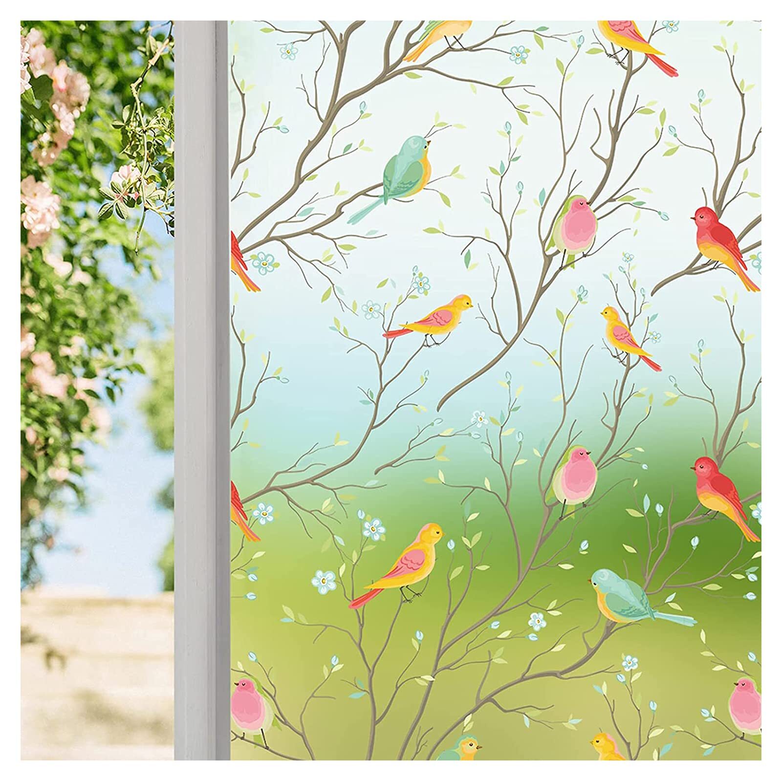Decorative Privacy Glass Film Non-Adhesive Bird Static Cling 17.5 x 78.7 Inch