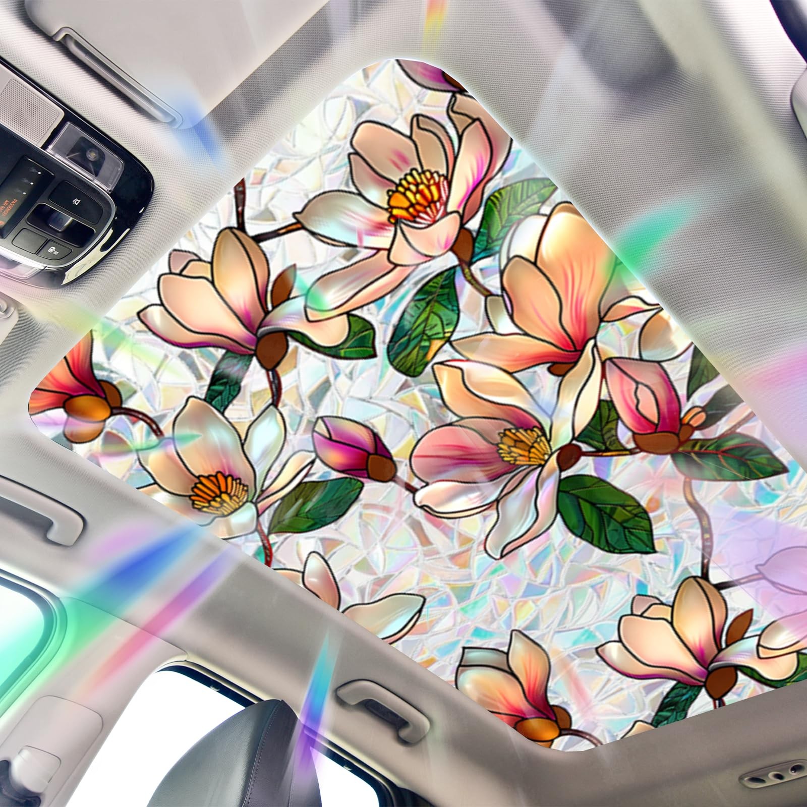 Window Privacy Film, Magnolia Flowers Sunroof Stained Glass Window Film, Rain…