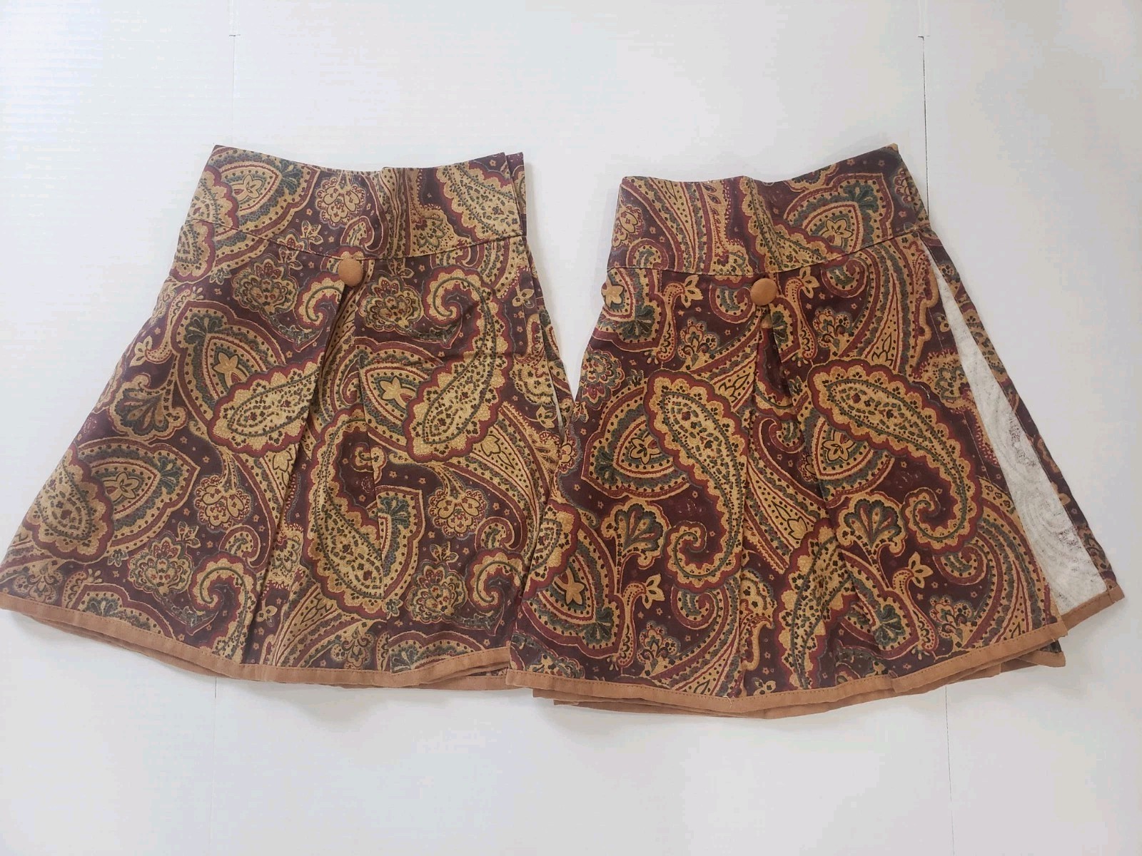 2 VTG WAVERLY Pleated Velour Brown Maroon Paisley Curtain Valance 45 X 17″ Boho