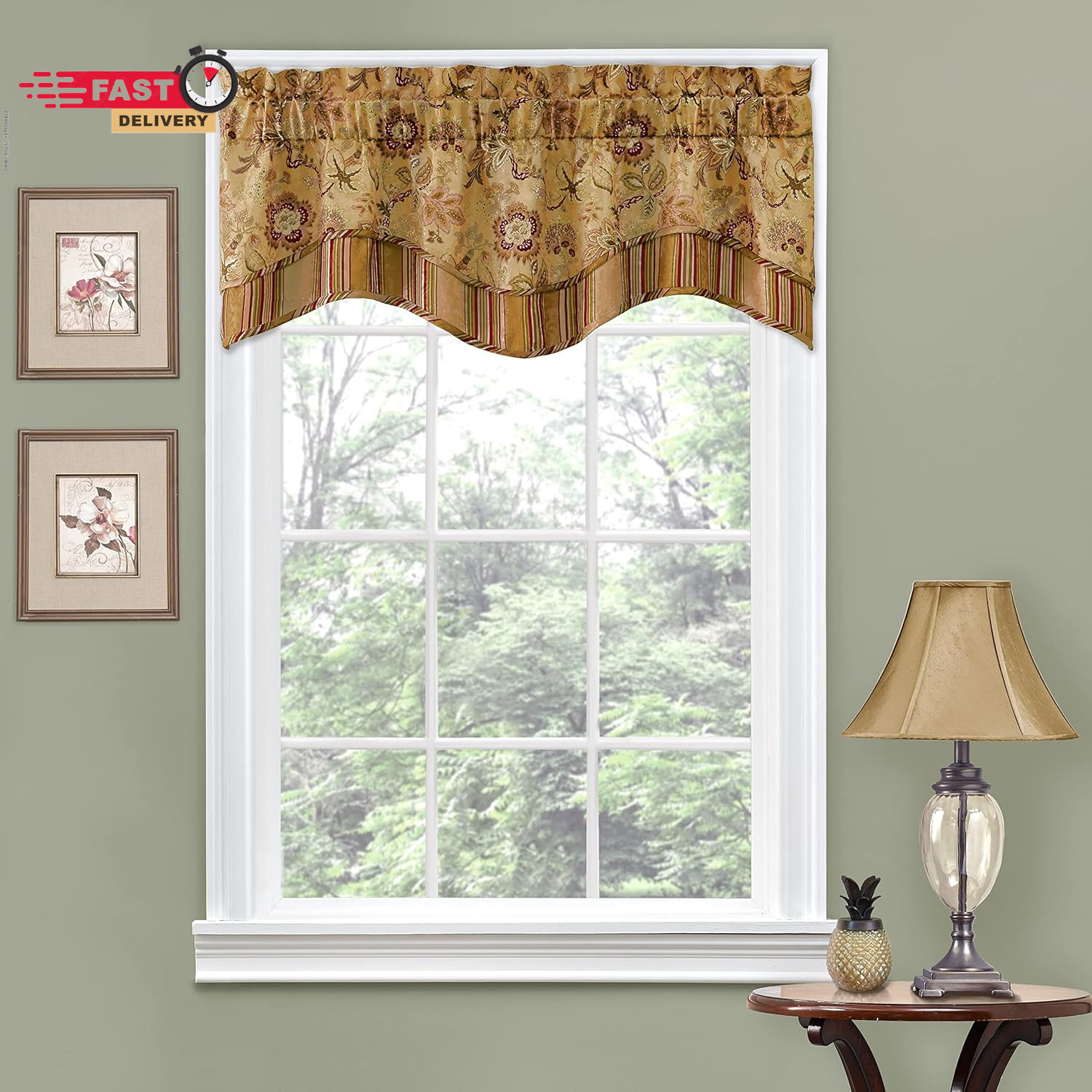 Waverly Traditions Navarra Farmhouse Scalloped Rod Pocket Valance for Windows in
